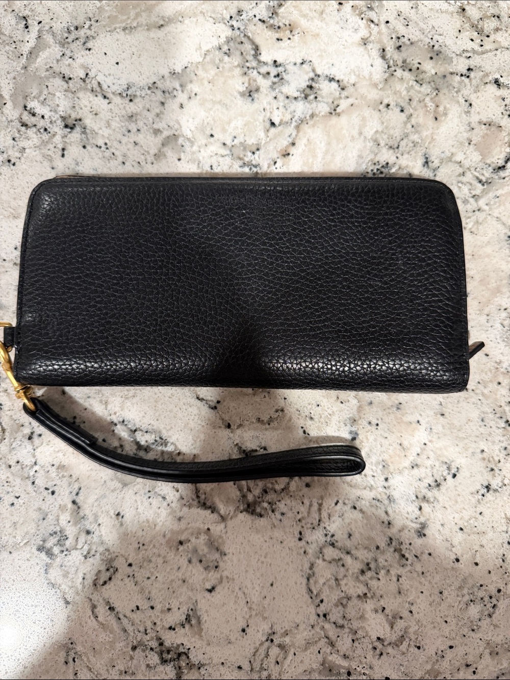 Tory Burch Black Pebbled Leather Zip Wristlet with Gold Logo - Picture 2 of 3